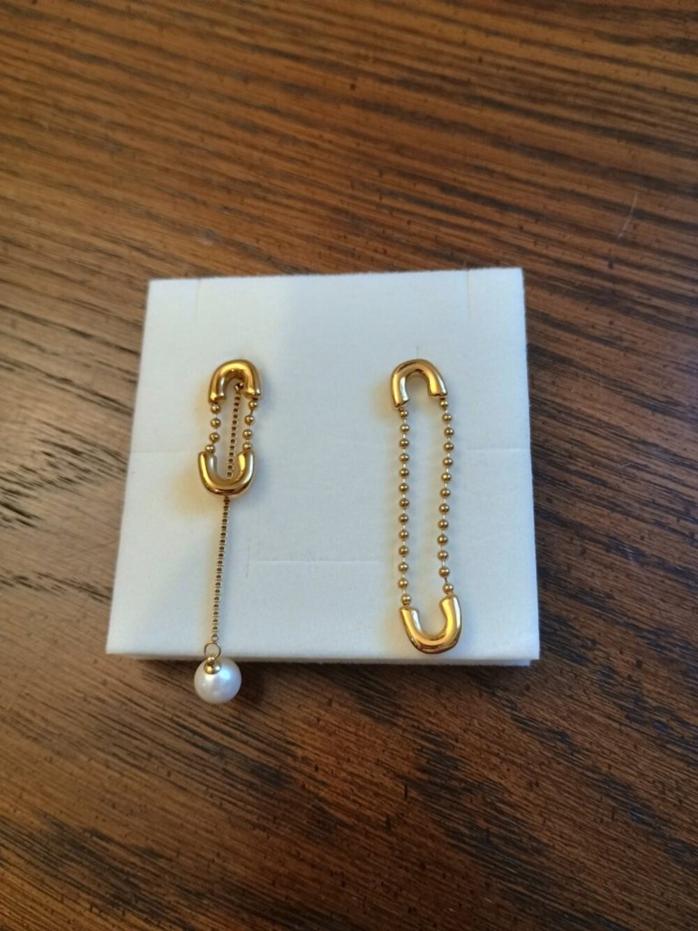 Opulaire Jewelry Skive Earrings Stainless Steel Gold Colored Pearl Accent Dangle